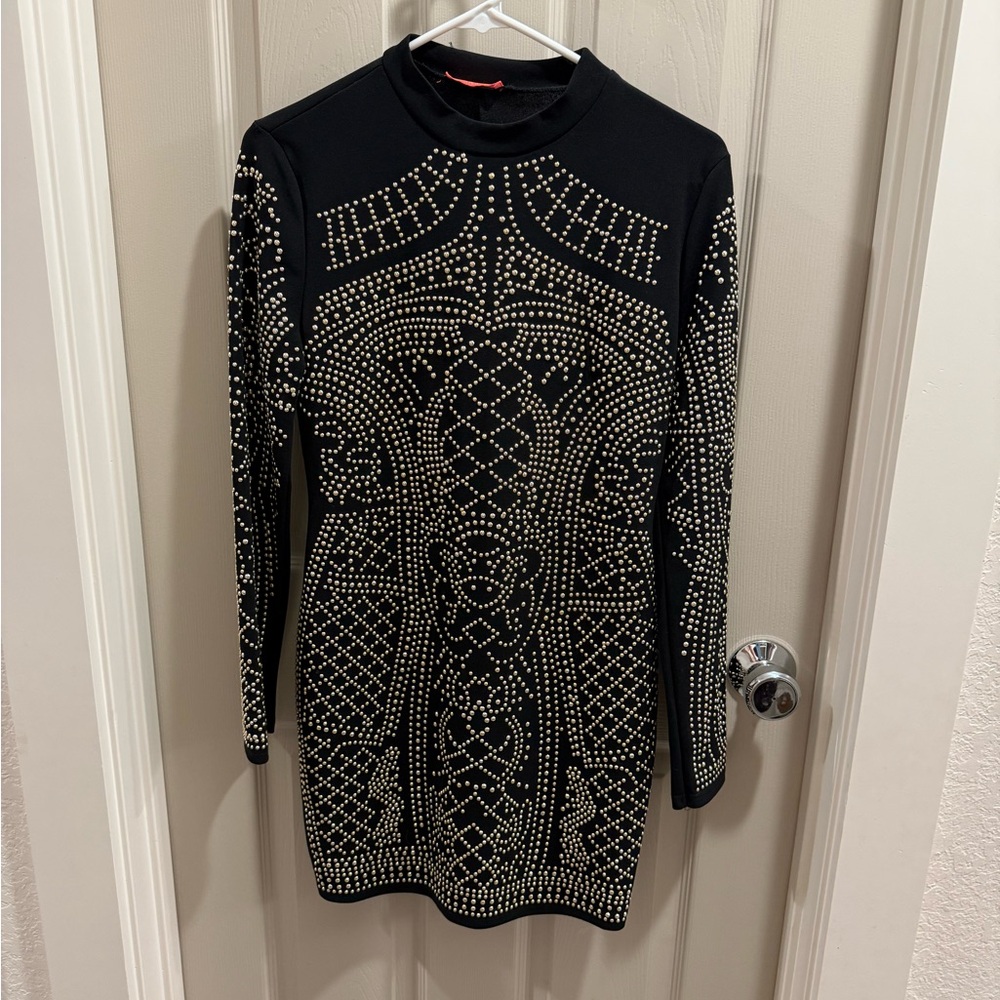 Black Studded Long Sleeve Dress